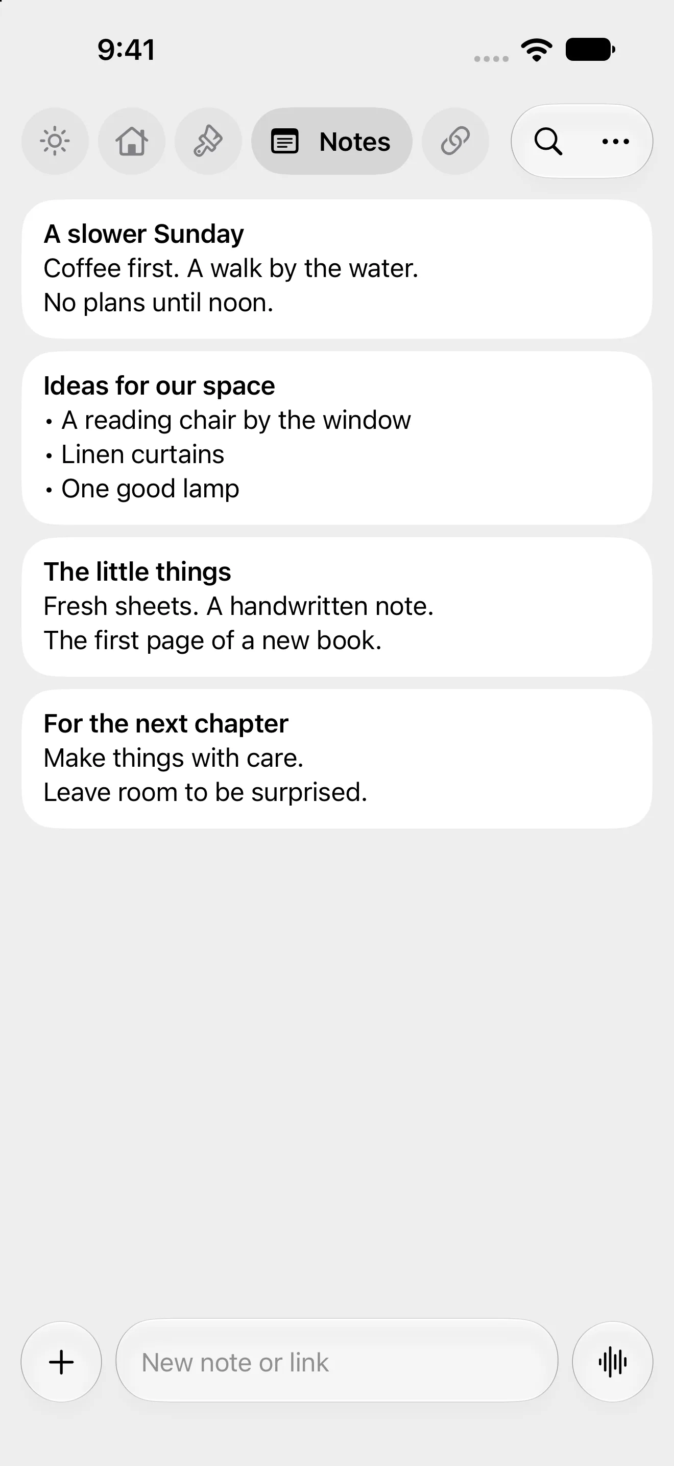 A Slate keep board holding notes with no completion circles.