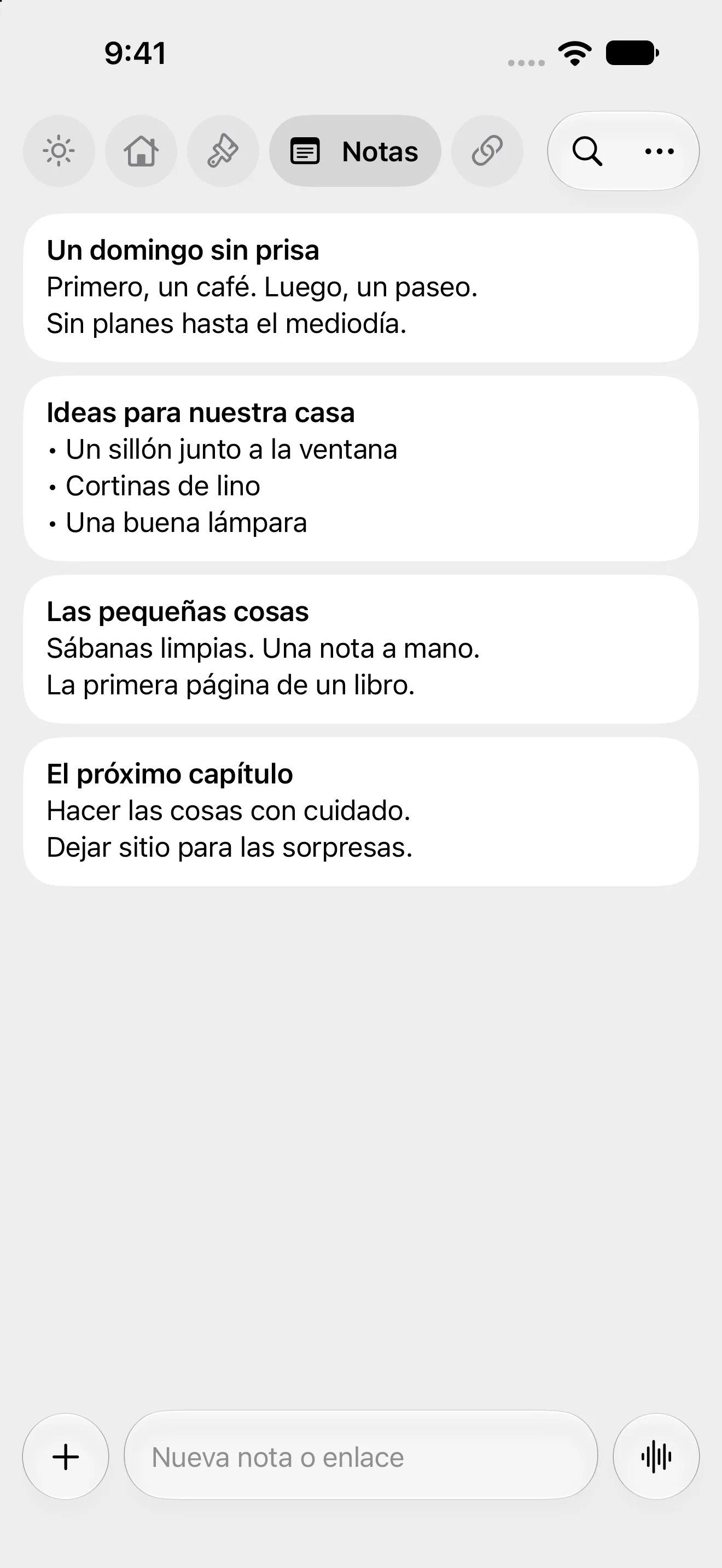 Un tablero Conservar de Slate con notas y sin casillas de completado.