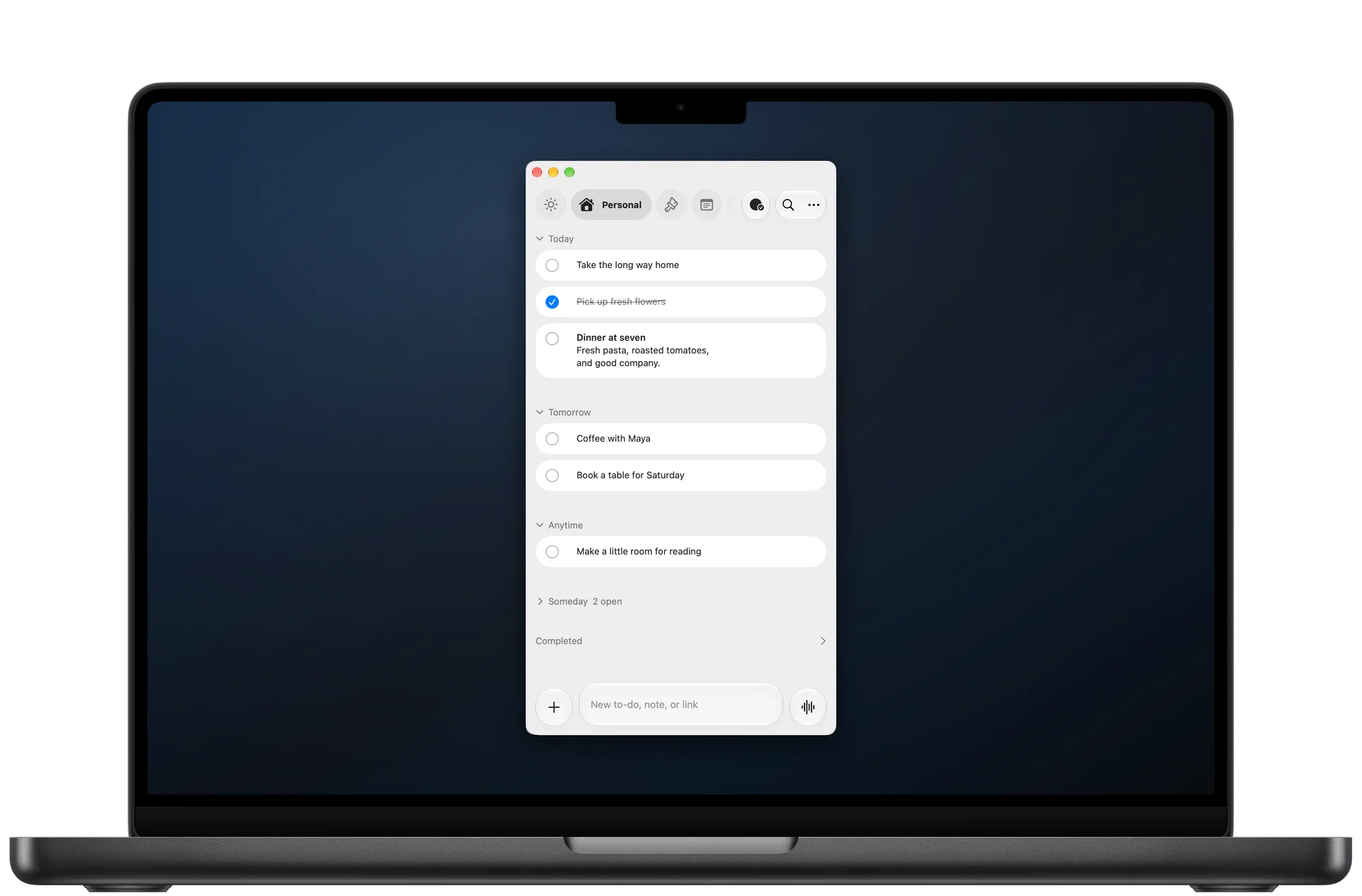 Slate abierta en un MacBook, una ventana estrecha sobre el escritorio.